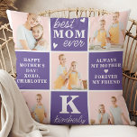Modern Chic MOM Personalised Photo Collage Purple Cushion<br><div class="desc">Introducing the perfect gift for the best MOM ever - a personalised photo collage pillow! This stylish and modern pillow features space for 5 special pictures, creating a unique and sentimental gift that any mother would adore. With the spaces to add a personalised monogram initial and name, and your special...</div>