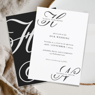 Modern Chic Monogram Black and White Wedding Invitation