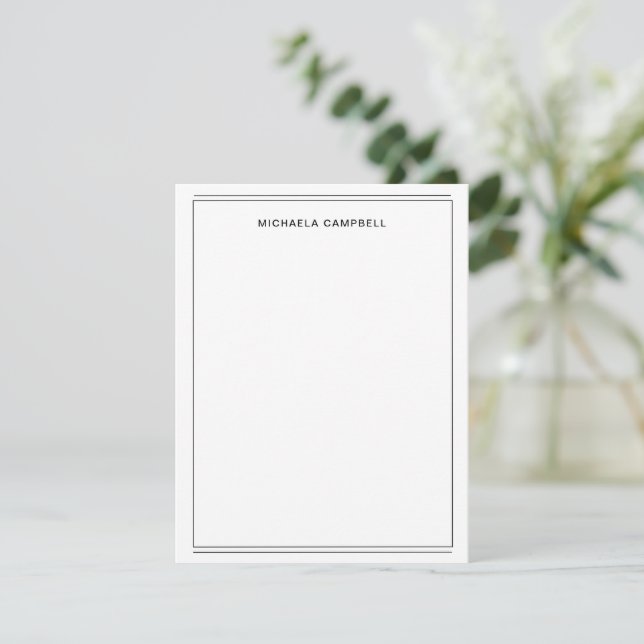 Modern Chic Monogram Black White Name Border Card (Standing Front)