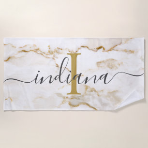 Modern Chic Monogram Marble Look Custom Beach Towel