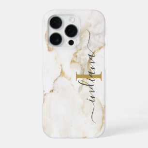 Modern Chic Monogram Marble Look Custom iPhone 16 Pro Case