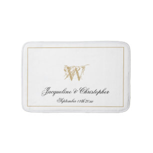 Modern Chic Monogram Names Newlywed Wedding White Bath Mat