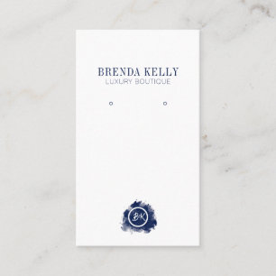 Modern Chic Monogram Navy & White QR Code Earrings Business Card