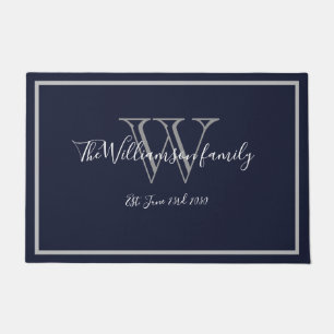 Modern Chic Monogram Script Name Wedding Welcome  Doormat