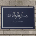 Modern Chic Monogram Script Name Wedding Welcome  Doormat<br><div class="desc">Modern Chic Monogram Script Name Wedding Welcome Doormat. Personalised white, grey monogram design with bride and groom last name and date established on a navy blue background. A unique cool gift for newlyweds. Lovely for their new life together. Click personalise this template to customise it quickly and easily. Ships Worldwide...</div>