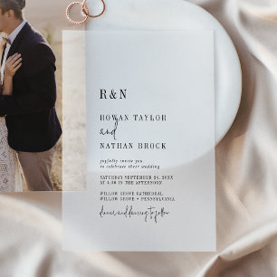 Modern Chic Monogram Simple Rustic Wedding Vellum Invitations