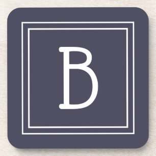 Modern Chic Monogrammed Dark Blue & White Initial Coaster