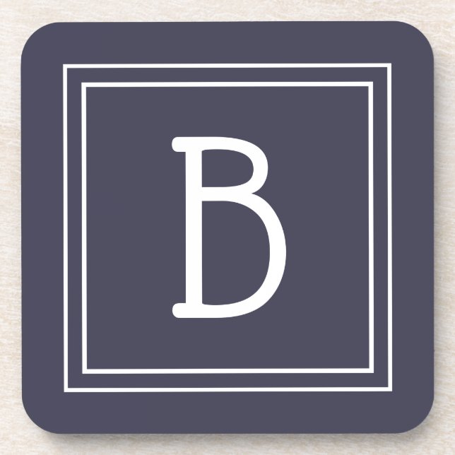 Modern Chic Monogrammed Dark Blue & White Initial Coaster (Front)