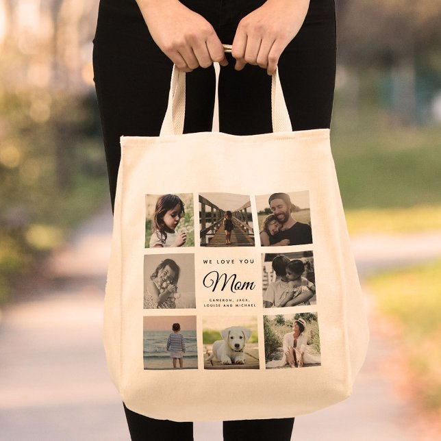 Modern Chic Mother's Day Mum Family Photo Collage Tote Bag (Creator Uploaded)