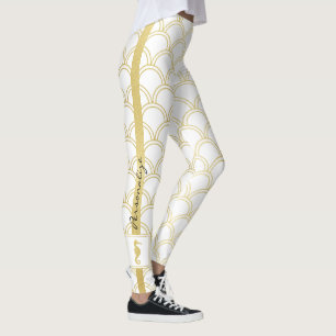 Modern Chic Nautical Pattern Gold Glitter Seahorse Leggings