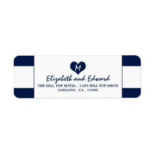 Modern Chic Navy Blue and White Wedding Return Address Label
