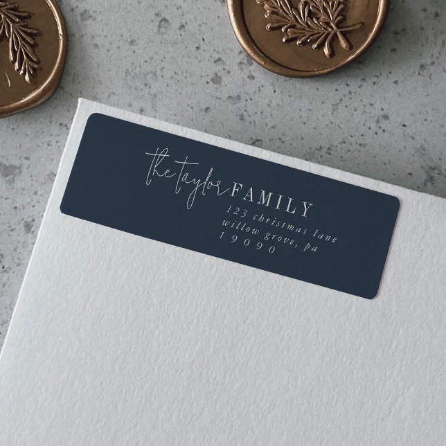 Modern Chic Navy Blue Family Return Address Label (Creator Uploaded)
