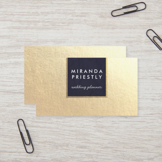 Modern Chic Navy Blue Faux Gold Foil Luxe Creative Business Card (Front/Back In Situ)