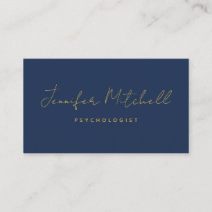 Modern Chic Navy Blue Gold Hand Written QR Code  Business Card