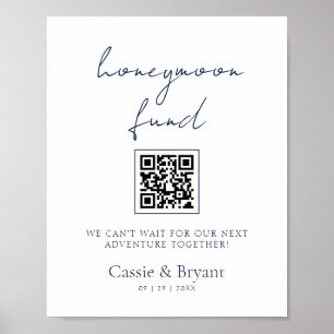 Modern Chic Navy Blue Honeymoon Fund Wedding Sign