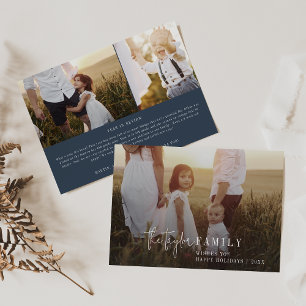 Modern Chic   Navy Blue Photo Overlay Family News Holiday Card
