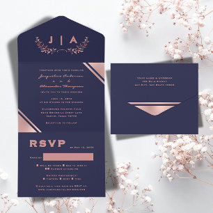 Modern Chic Navy Blue Wedding  All In One Invitation