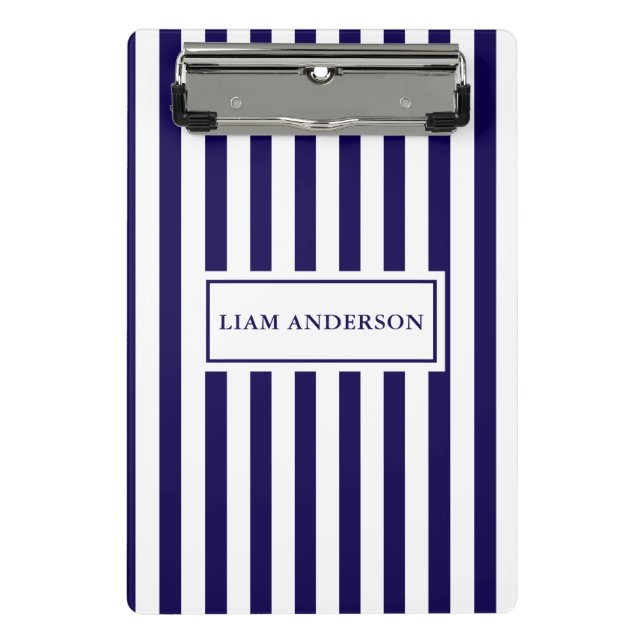 Modern Chic Navy Blue & White Vertical Stripes  Mini Clipboard (Front)