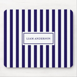 Modern Chic Navy Blue & White Vertical Stripes  Mouse Pad