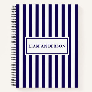 Modern Chic Navy Blue & White Vertical Stripes Notebook