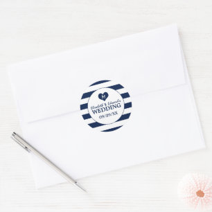 Modern Chic Navy Blue & White Wedding Classic Round Sticker