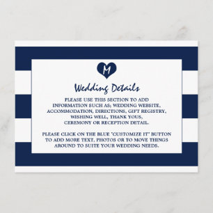 Modern Chic Navy Blue & White Wedding Detail Enclosure Card