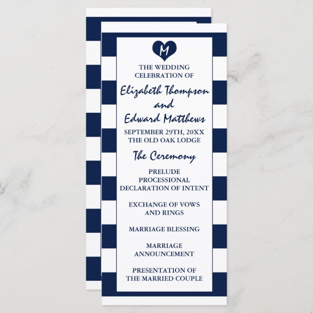 Modern Chic Navy Blue & White Wedding  Program (Front/Back)
