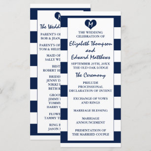 Modern Chic Navy Blue & White Wedding  Program