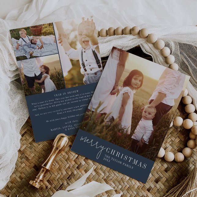 Modern Chic | Navy Christmas Photo Year in Review Holiday Card (Creator Uploaded)