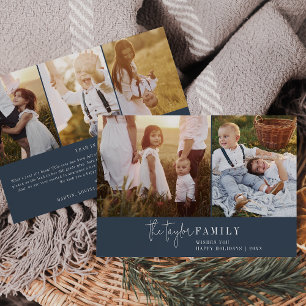 Modern Chic   Navy Family Photo Collage Newsletter Holiday Card