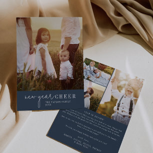 Modern Chic   Navy New Year Photo Year in Review Holiday Card