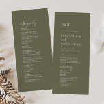 Modern Chic Olive Green Flat Wedding Program<br><div class="desc">This minimalist chic olive green flat wedding program is perfect for a simple wedding. The woodsy boho design features rustic unique and stylish bohemian typography in a minimal woodland forest green colour. Include the name of the bride and groom, the wedding date and location, thank you message, order of service,...</div>