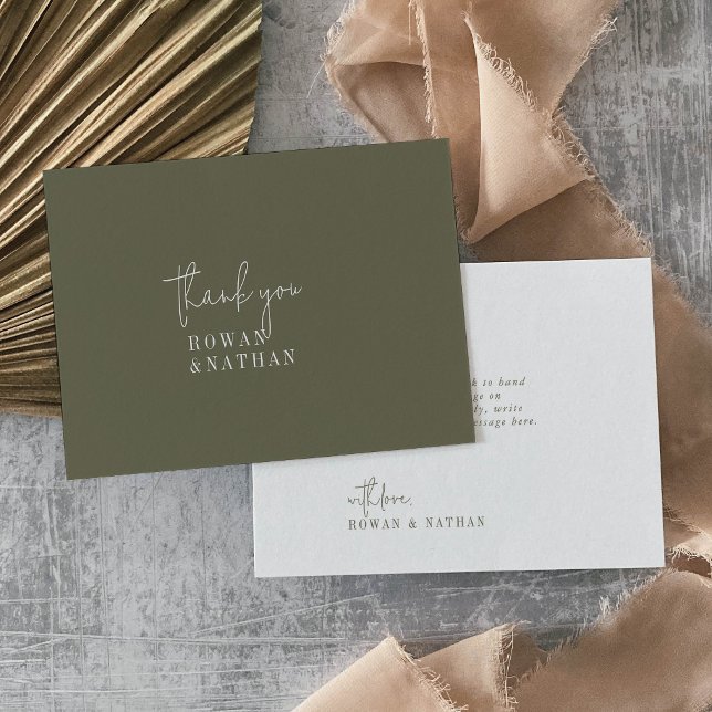 Modern Chic Olive Green Flat Wedding Thank You Card (Creator Uploaded)
