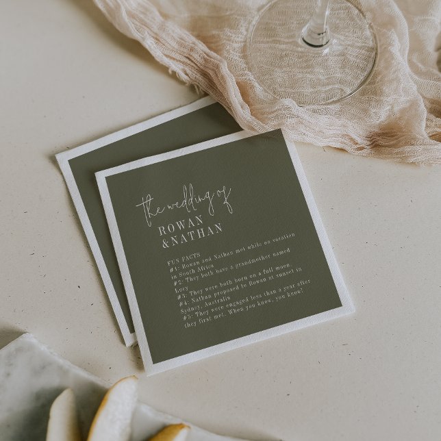 Modern Chic Olive Green Fun Facts Wedding Napkin (Creator Uploaded)