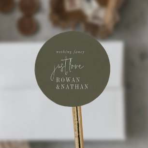 Modern Chic Olive Green Just Love Wedding Classic Round Sticker