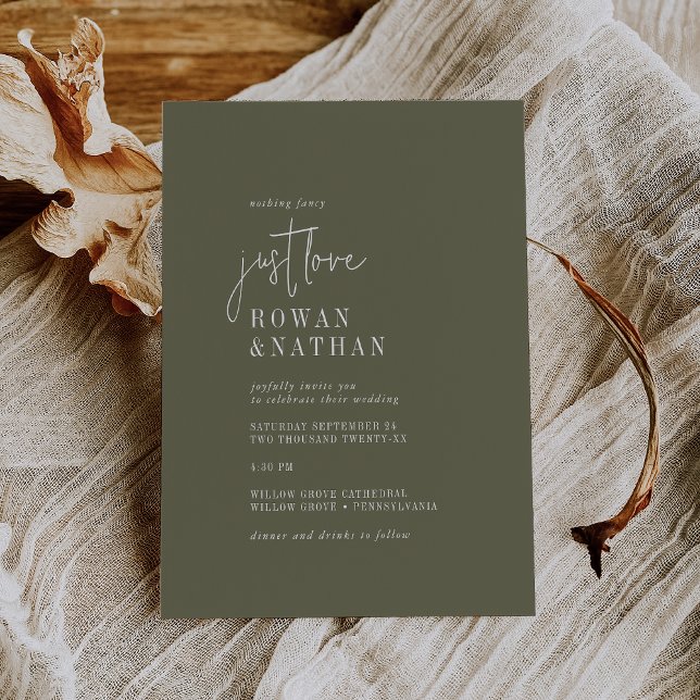 Modern Chic Olive Green Just Love Wedding Invitation (Creator Uploaded)