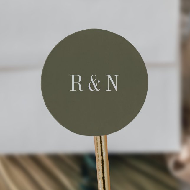 Modern Chic Olive Green Monogram Stickers (Creator Uploaded)