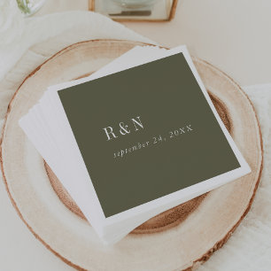 Modern Chic Olive Green Monogram Wedding Napkin