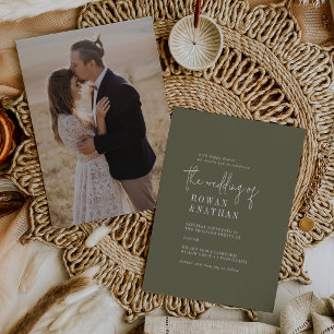 Modern Chic Olive Green Photo Back Wedding Invitation