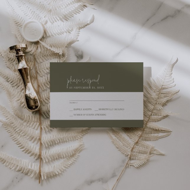 Modern Chic Olive Green Simple Wedding RSVP Card (Creator Uploaded)