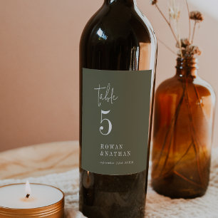 Modern Chic Olive Green Table Number Wine Labels
