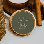 Modern Chic Olive Green Thank You Stickers<br><div class="desc">These modern chic olive green thank you stickers are perfect for a simple wedding reception. The woodsy boho design features rustic unique and stylish bohemian typography in a minimal woodland forest green colour. Personalise the sticker labels with your names, and the date. These stickers can be used for a wedding...</div>