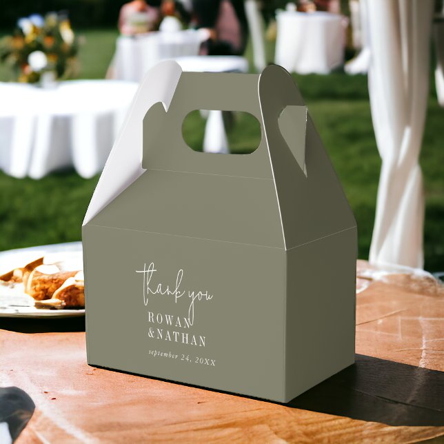Modern Chic Olive Green Thank You Wedding Favour Box (Creator Uploaded)