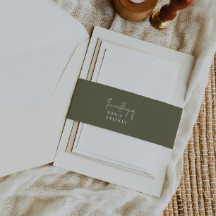 Modern Chic Olive Green Wedding Invitation Belly Band