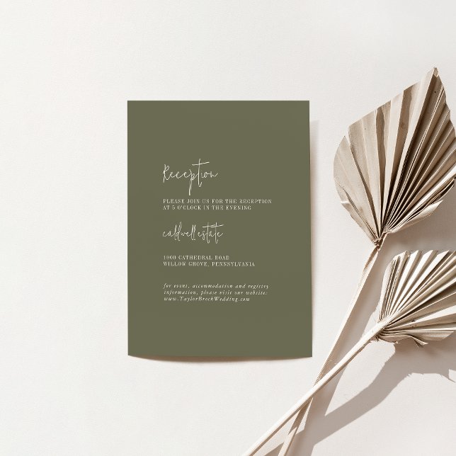Modern Chic Olive Green Wedding Reception Enclosure Card (Creator Uploaded)