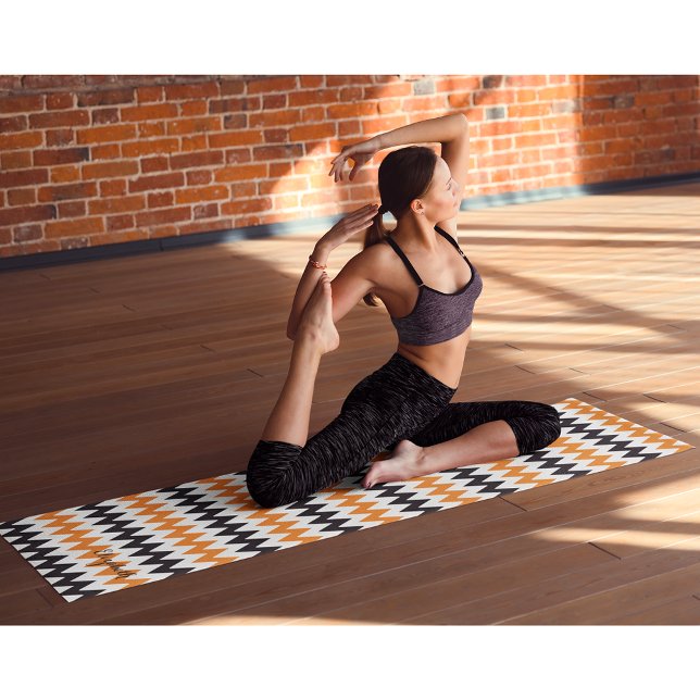 Modern Chic Orange Black Design Monogram Exercise Yoga Mat (Modern Chic Orange Black Design Monogram Exercise Yoga Mat)
