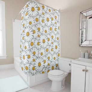 Modern Chic Ornate Daisy Floral Pattern Watercolor Shower Curtain