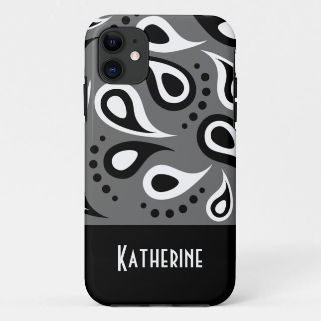 Modern Chic Paisley Pattern Custom Monogram Case-Mate iPhone Case (Back)