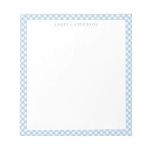 Modern Chic Pastel Dusty Blue Gingham Plaid Check Notepad