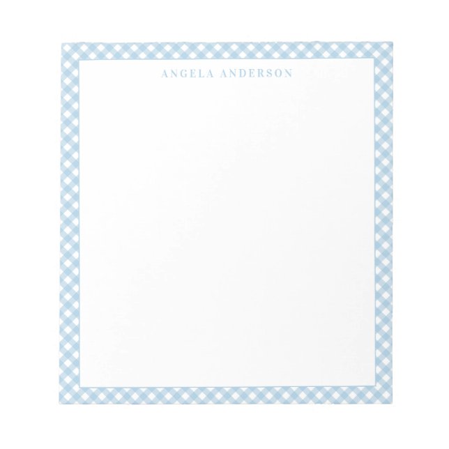 Modern Chic Pastel Dusty Blue Gingham Plaid Check Notepad (Front)
